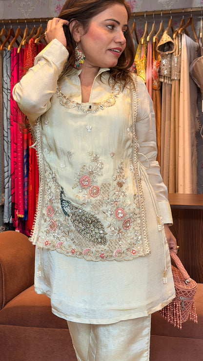 Ivory Tissue Hand-Embellished Kurta Set