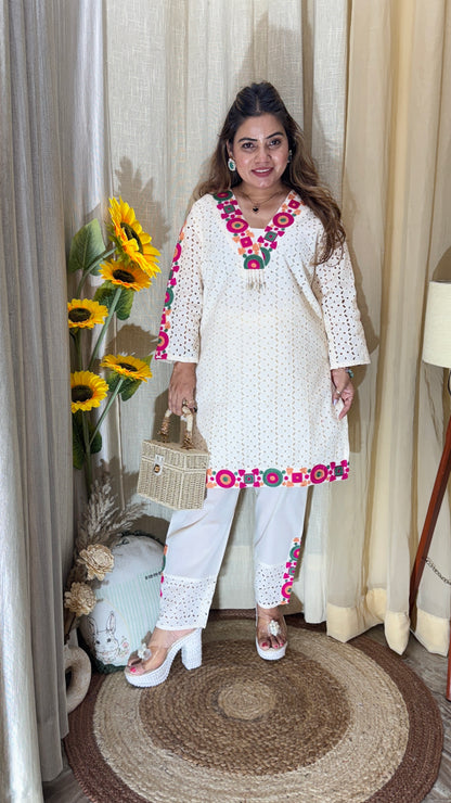 Cotton Sciffli Embroidered Coord set
