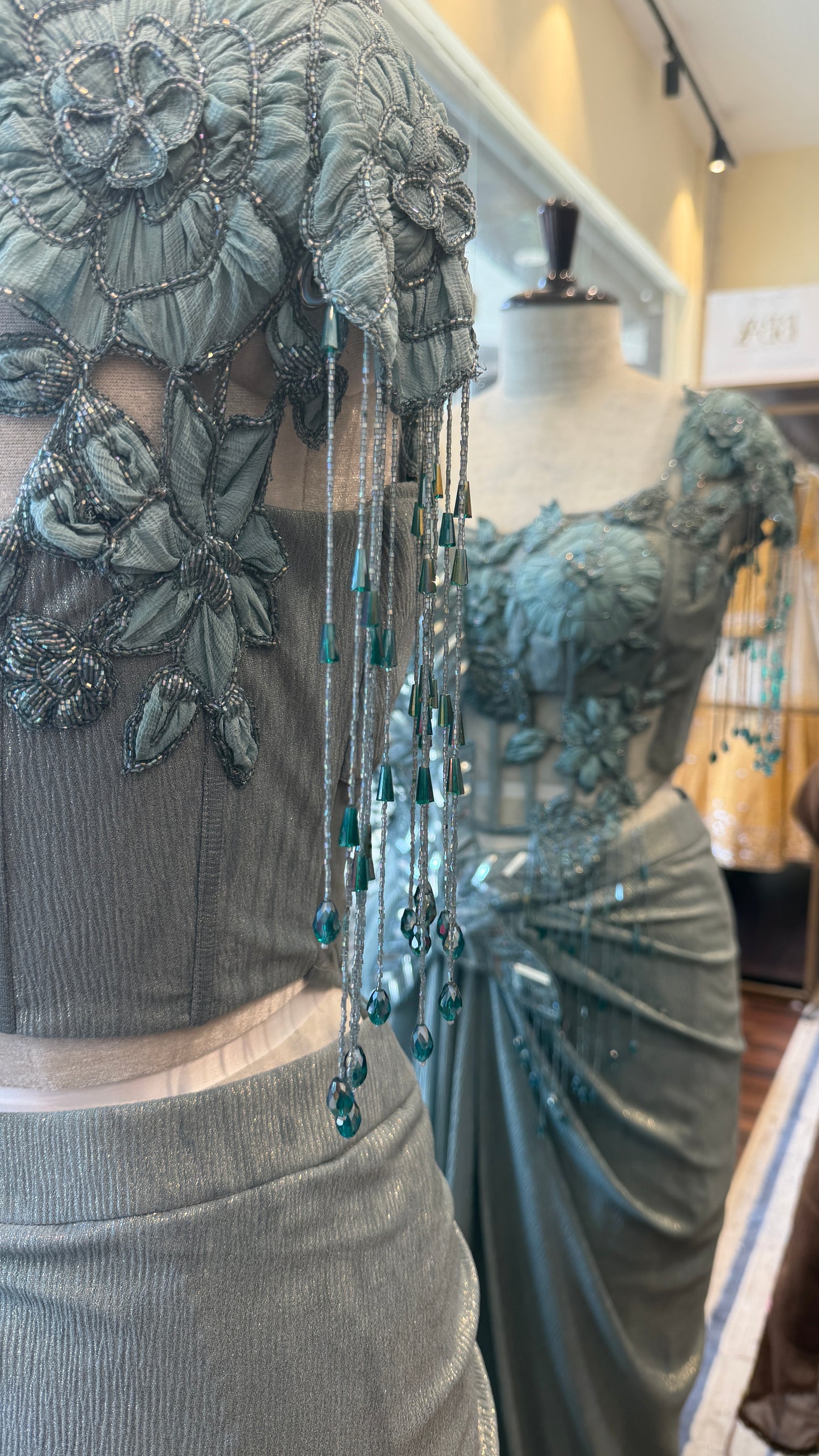 Ice Blue Concept Draped Saree with Embellished Corset Blouse