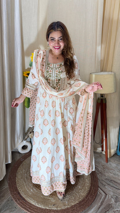 3pc Elegant Handblock Printed
Anarkali Suit Set