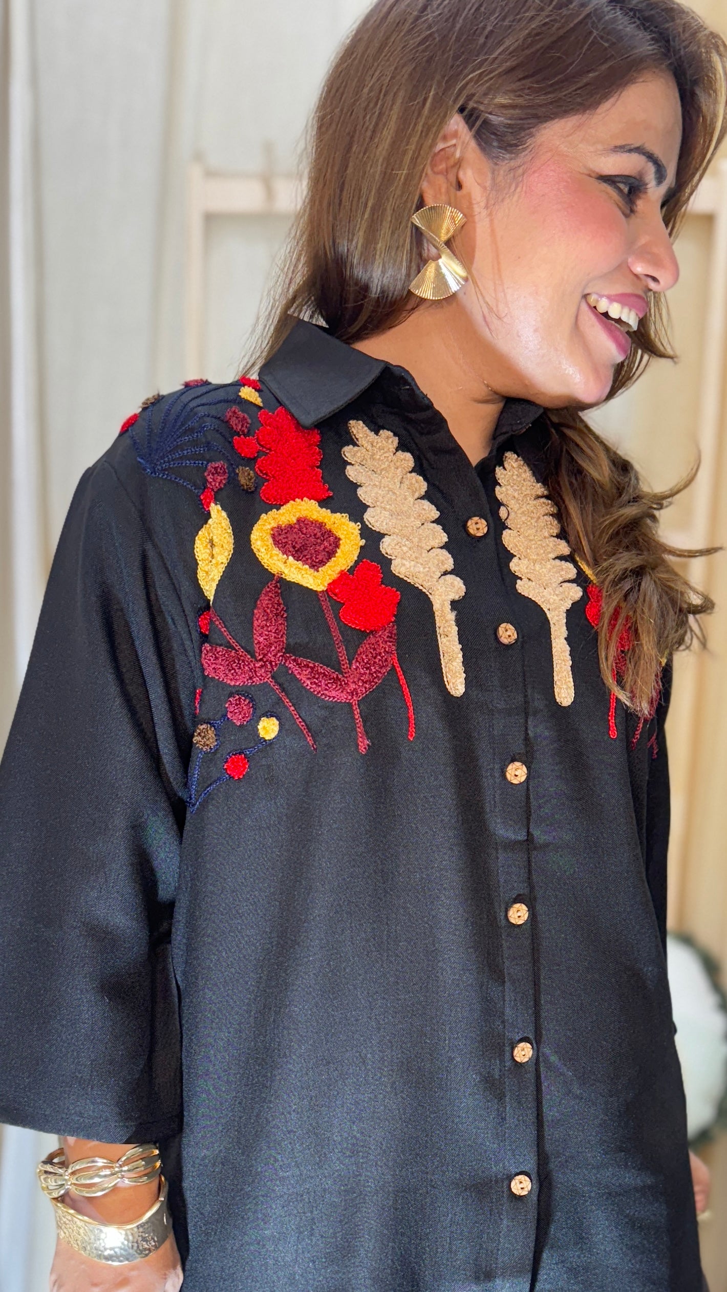 Black embroidered cord set