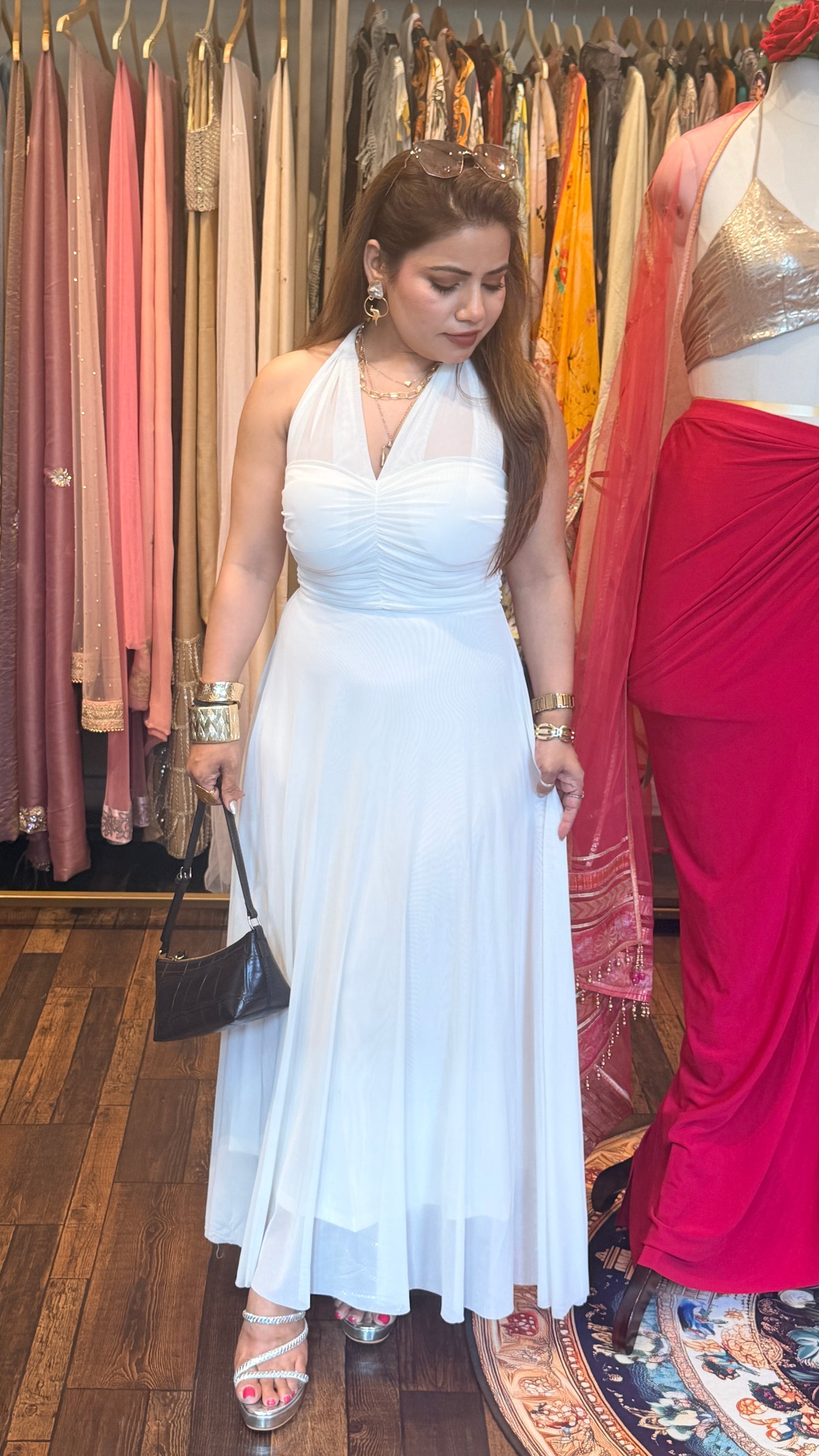 Ivory Suparnet Halter Neck Maxi Dress | Soft Luxury Evening Dress | Designer Summer Outfit Delhi