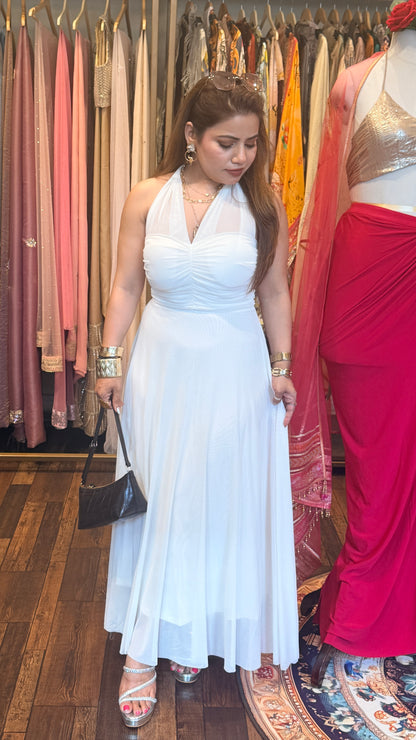 Ivory Suparnet Halter Neck Maxi Dress | Soft Luxury Evening Dress | Designer Summer Outfit Delhi