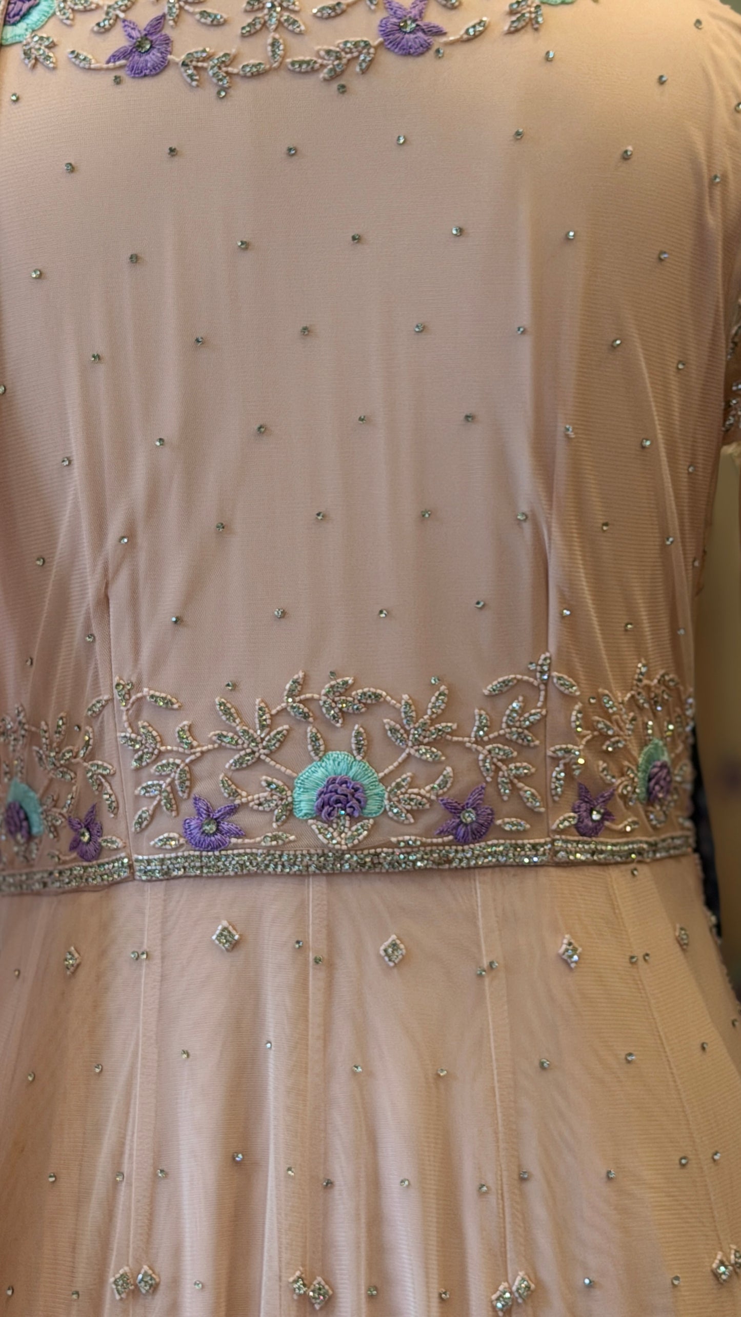 Blush Peach Floral Embroidered Anarkali Set with Dupatta