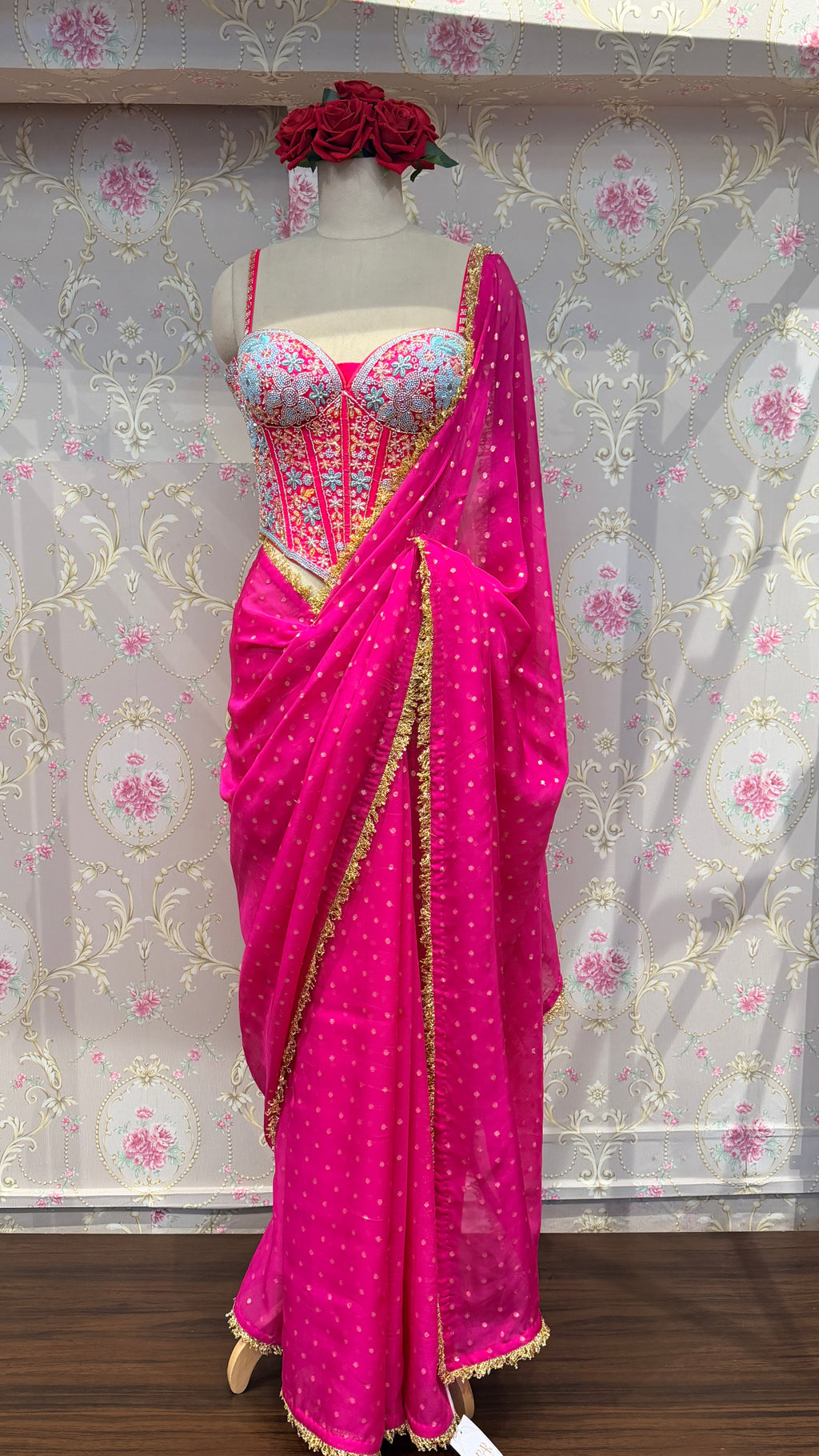 EMBROIDERED CORSET SAREE SET