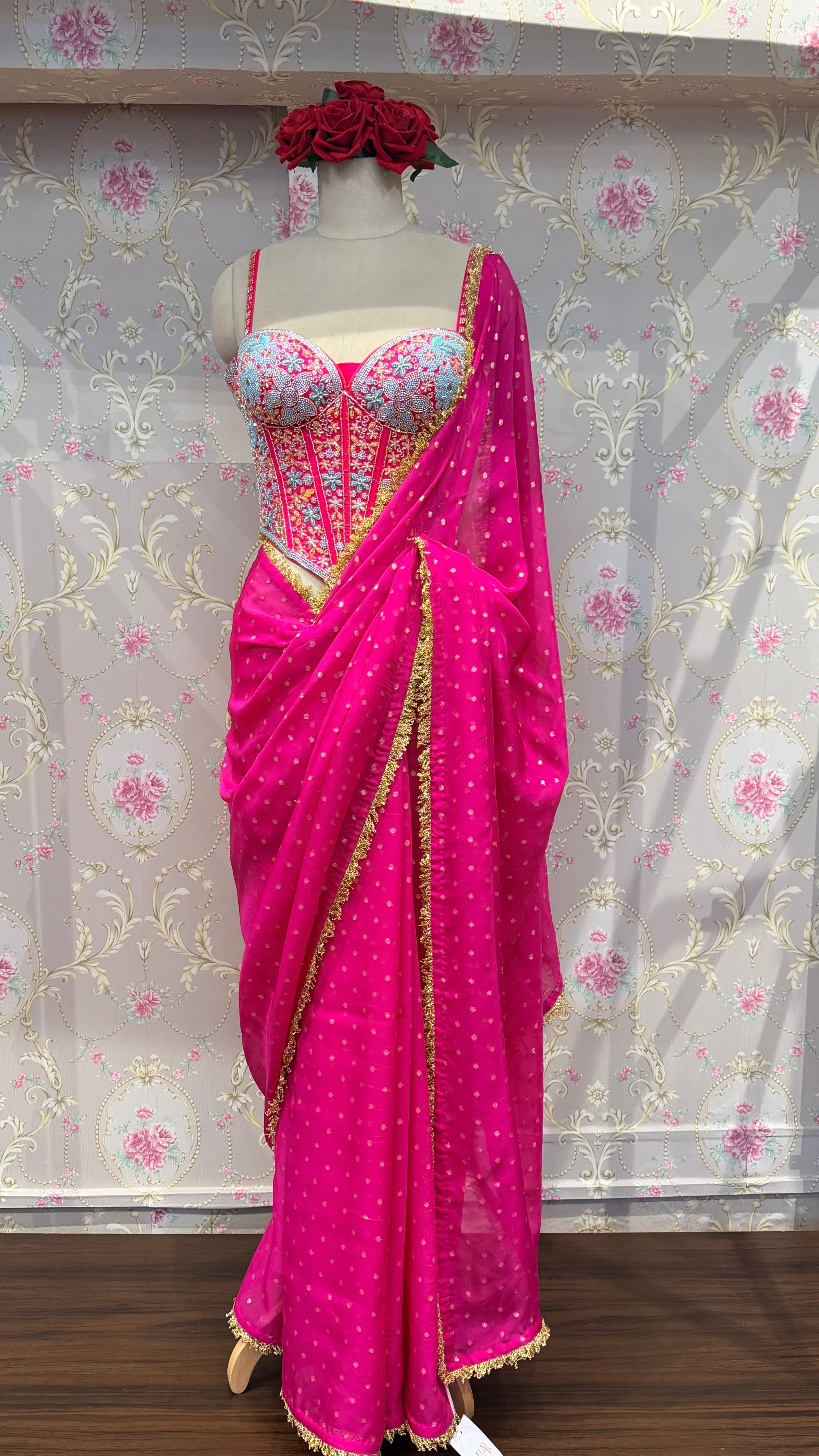 EMBROIDERED CORSET SAREE SET