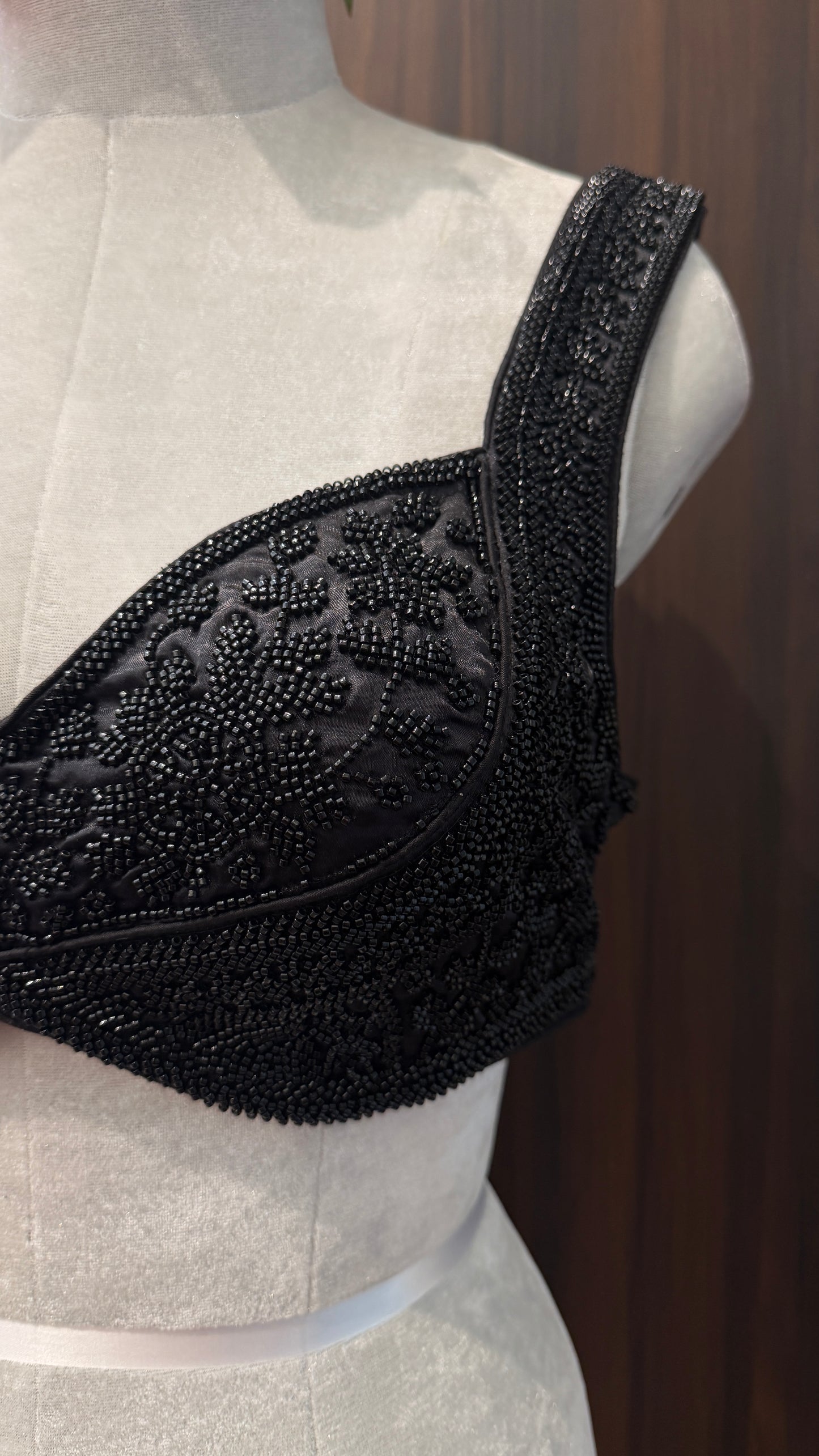Black Hand-Embroidered Sweetheart Neck Blouse with Tie-Up Back | Designer Blouse