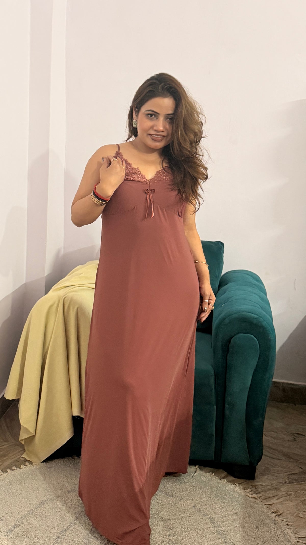 Mulberry lycra Night Gown 2pc Set
