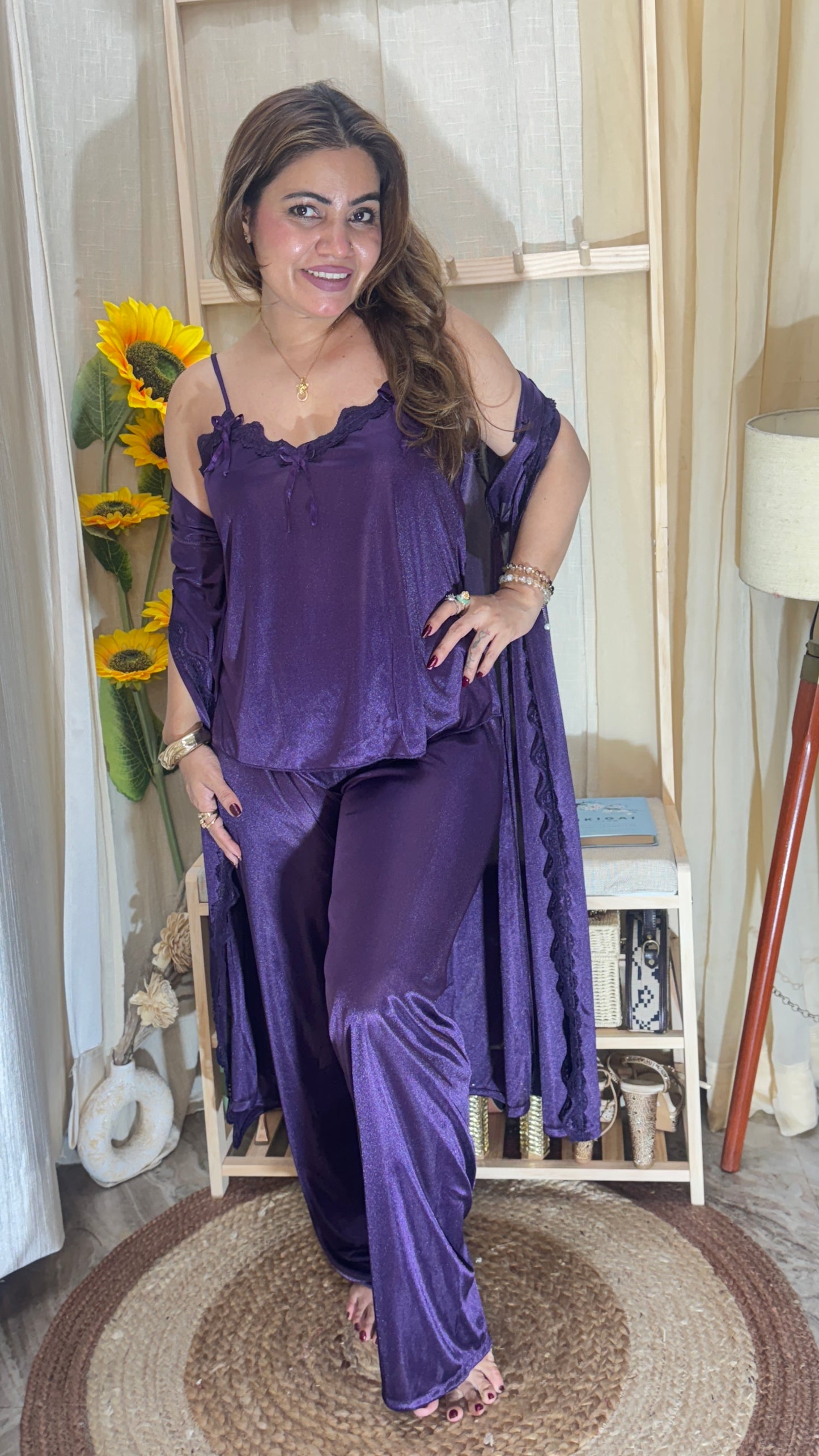 3-piece satin nighty set