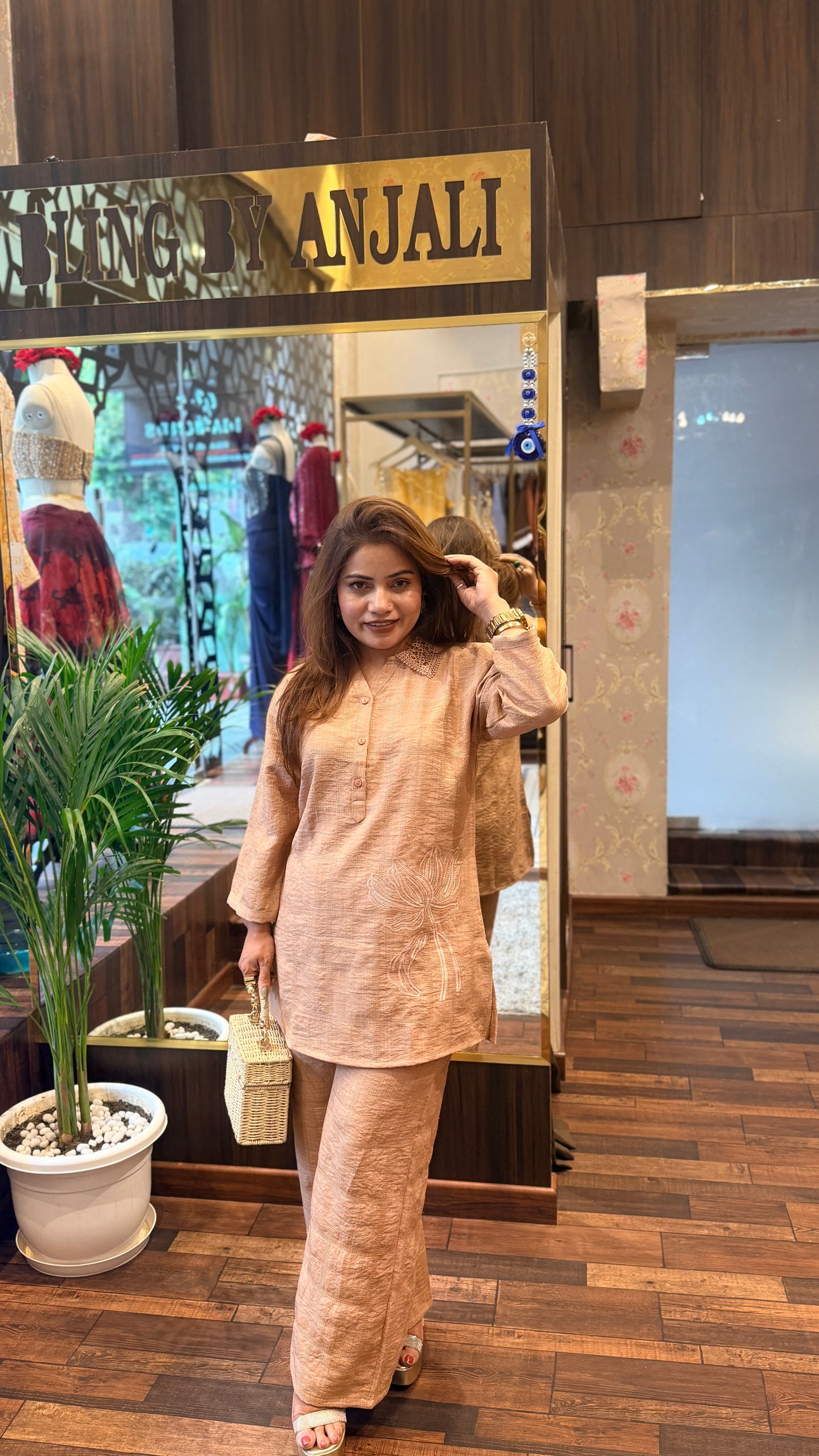 Cotton Linen Embroidered Co-Ord Set for Women | Summer Kurta & Straight Pants
