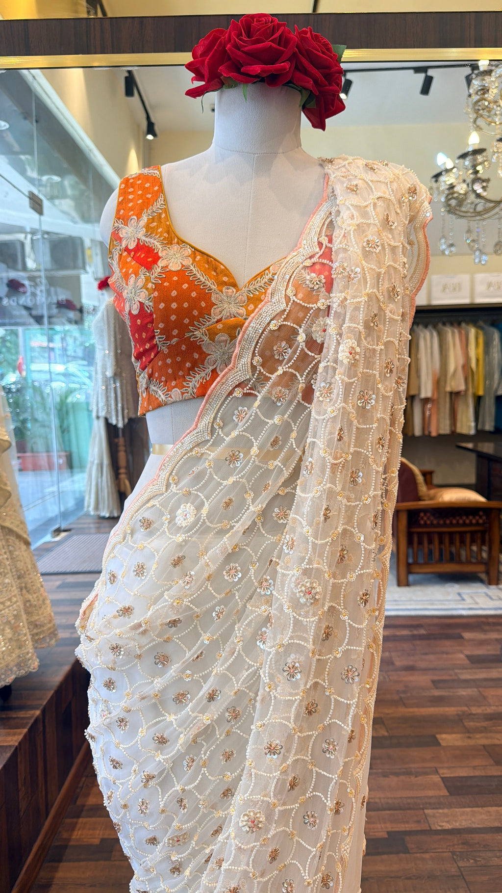 Embroidered Net Saree