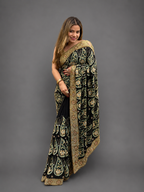 Black Jamawar Embroidered Saree