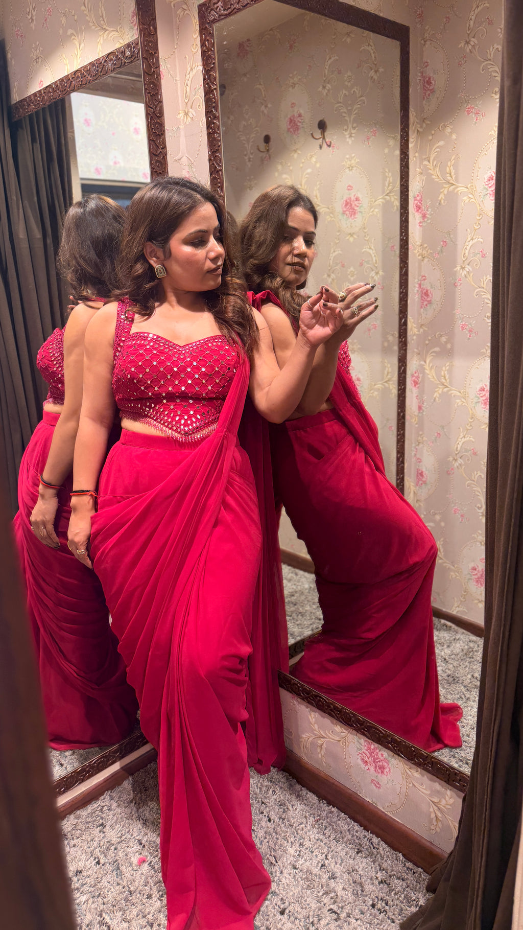 Luxury Fuchsia Pink Pre-Draped Saree