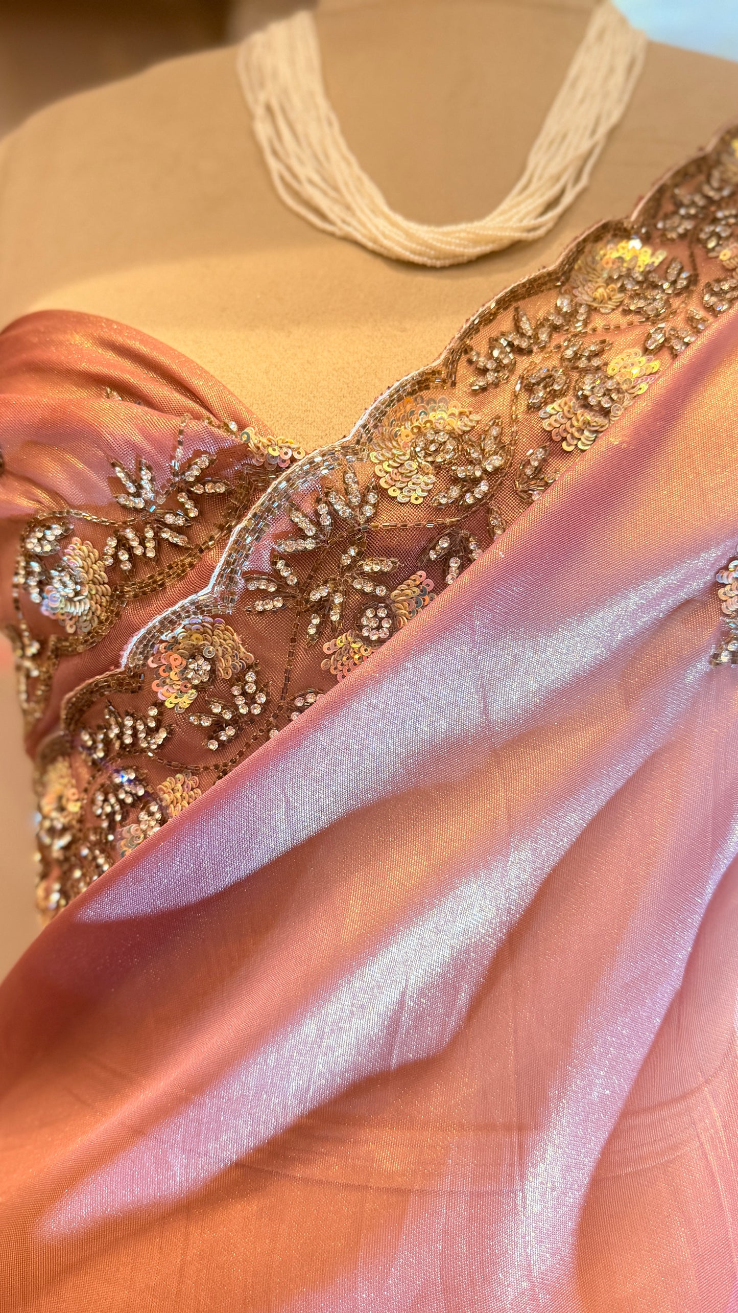 "ROSE GLOW" - TISSUE ORGANZA EMBROIDERED SAREE