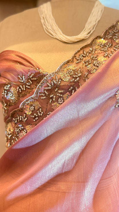 "ROSE GLOW" - TISSUE ORGANZA EMBROIDERED SAREE