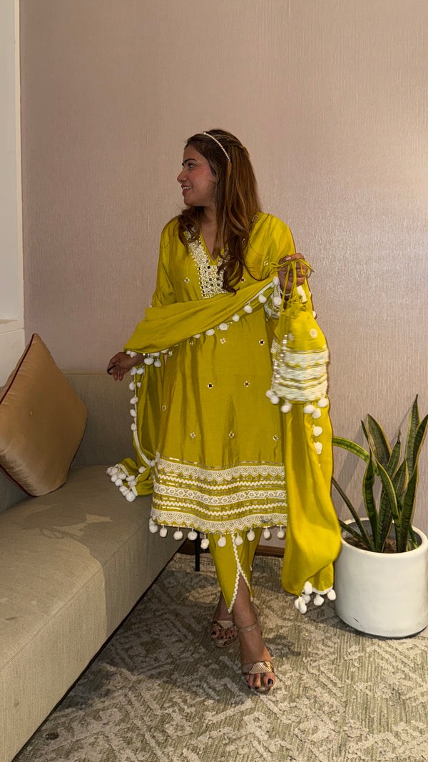 4pc pom-pom Anarkali Dhoti pant suit set