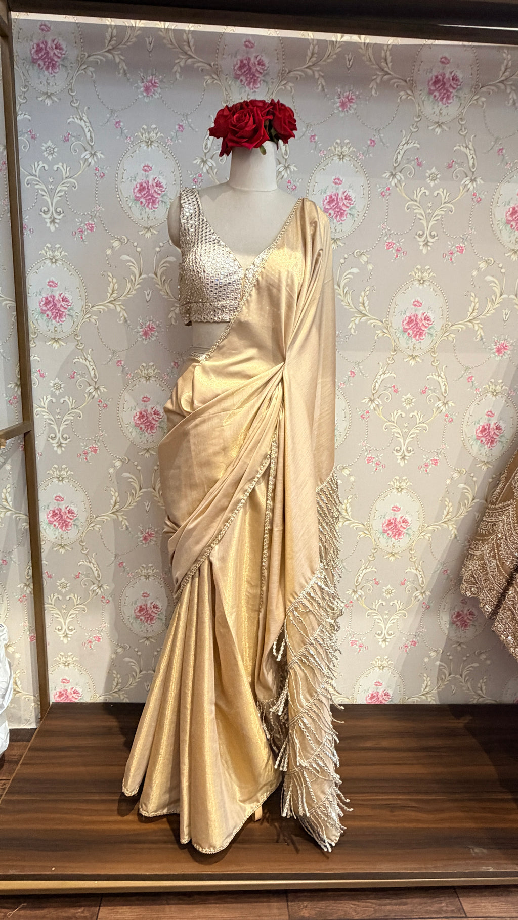 Tissue Cotton Saree with Sequined Blouse & Tassel Pallu