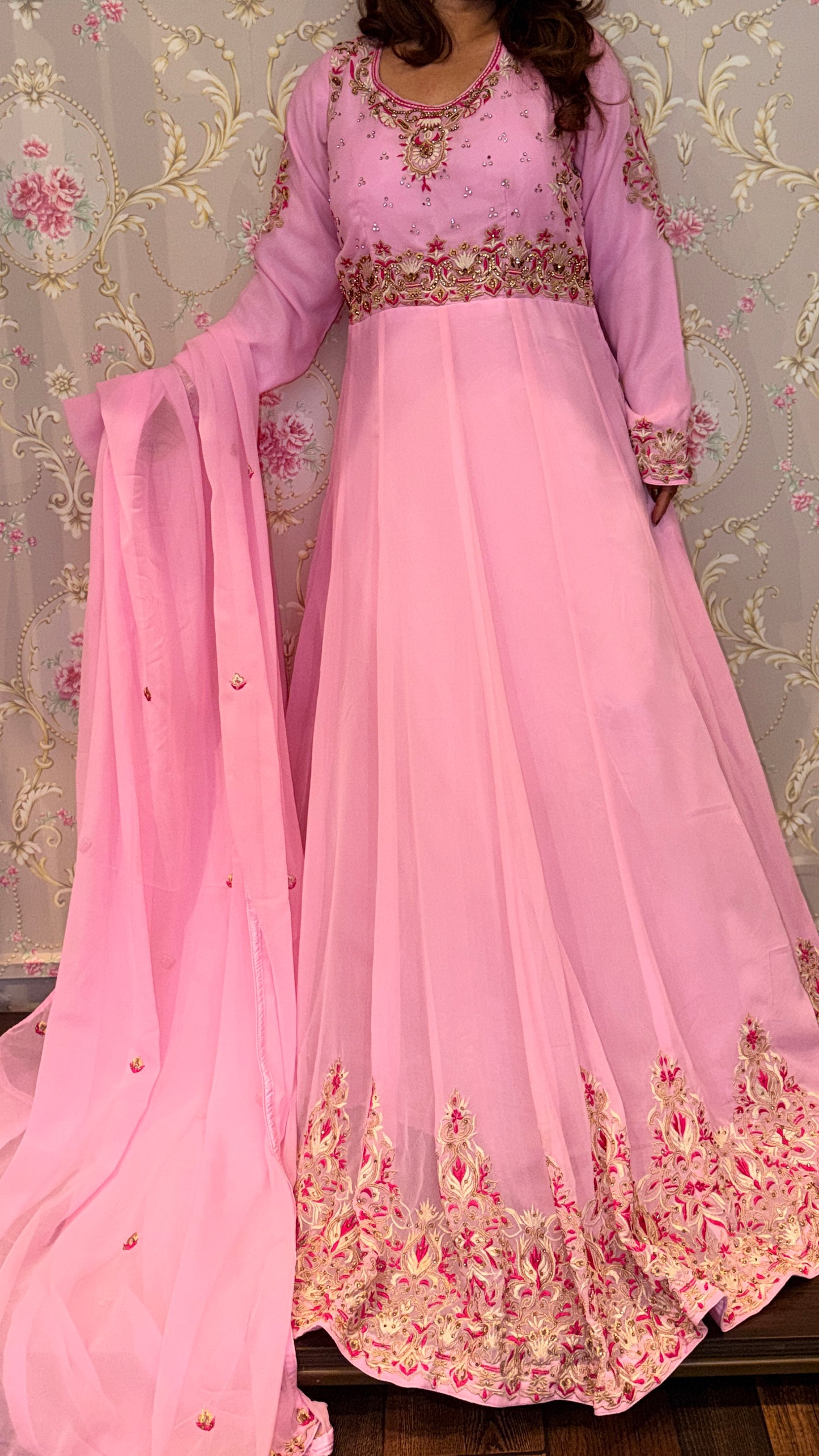 Blush Pink Embroidered Anarkali Suit Set with Dupatta