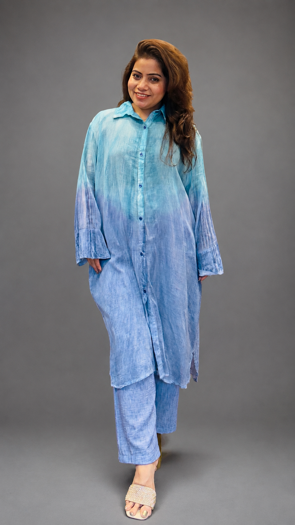Pure Handwoven Mul Cotton Ombre Long Shirt