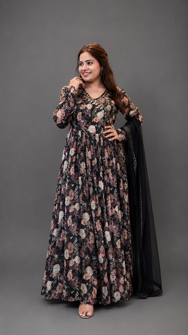 Bling by Anjali – Midnight Bloom Floral Anarkali Suit Set