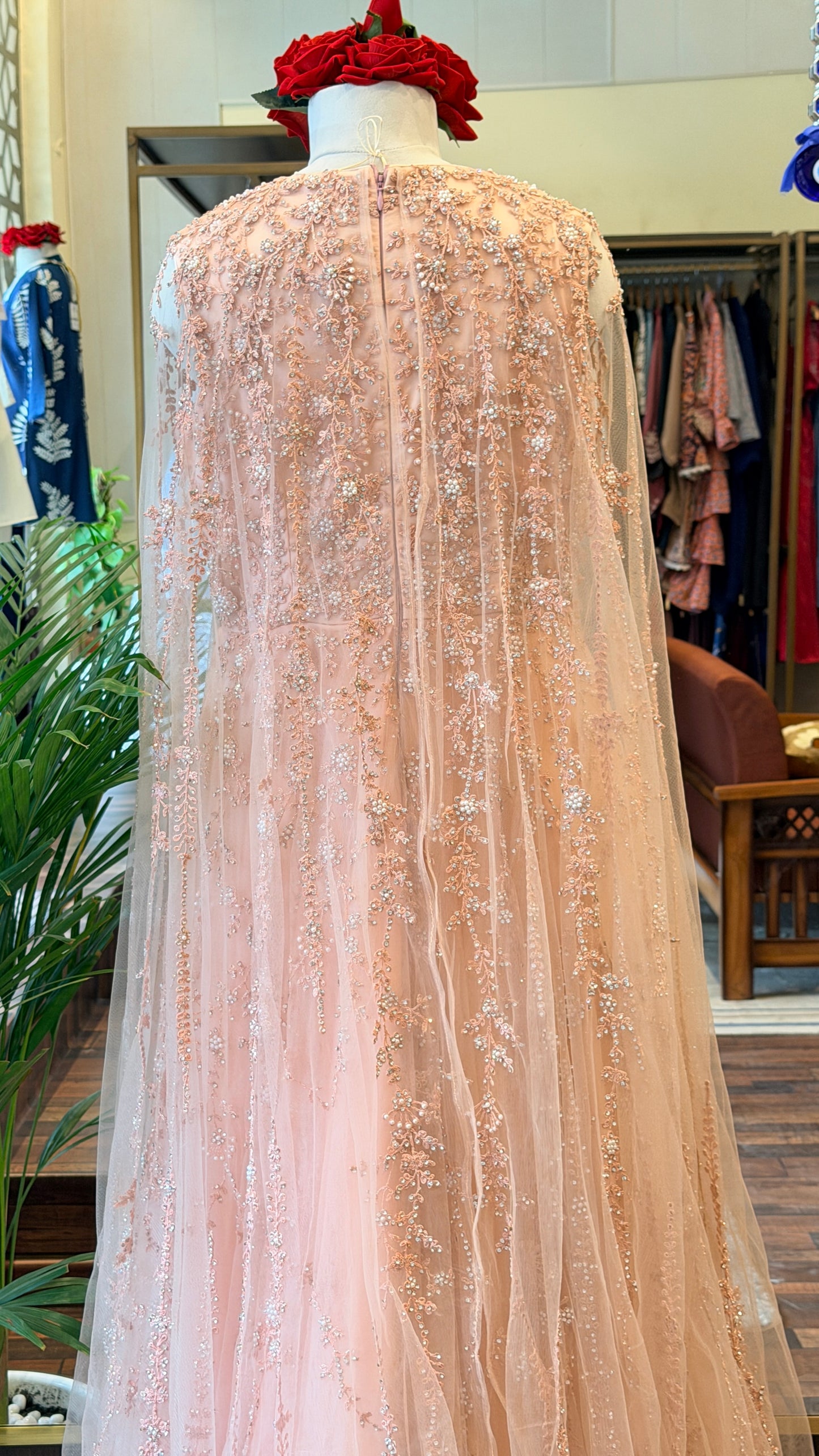 Blush Pink Embellished Cape Gown