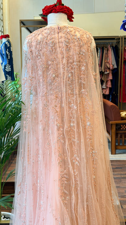 Blush Pink Embellished Cape Gown