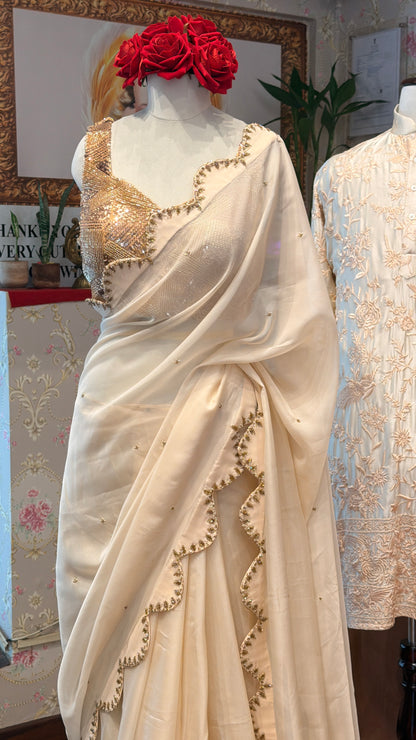 Ivory Elegance Embellished Saree Set