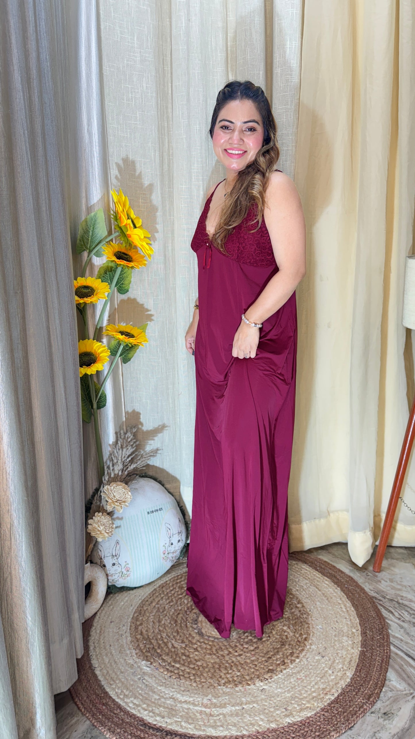 Wine satin nightgown set