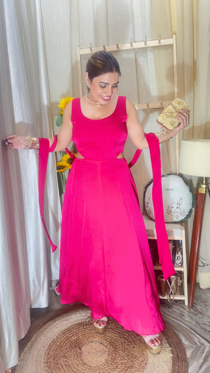 Hot Pink Flared Cut-Out Anarkali Dress