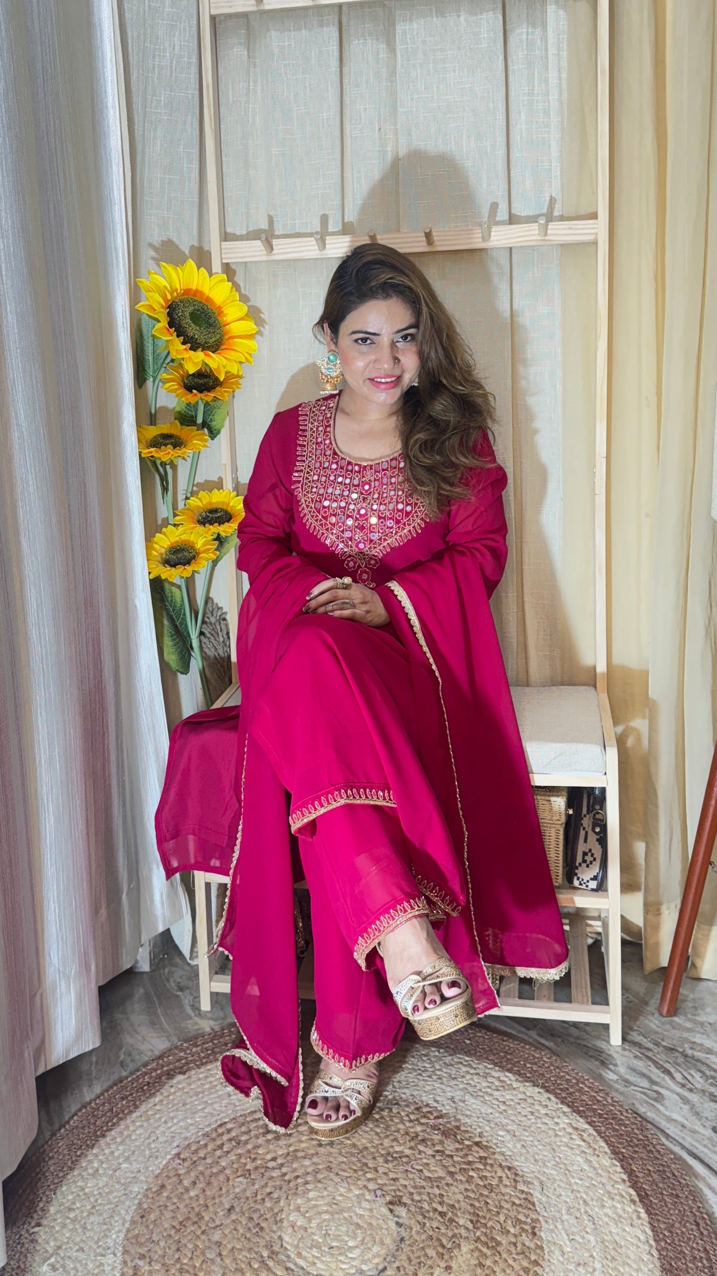 Elegant Mirror Work Embroidered 3pc Suit Set