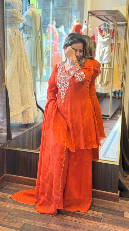 Orange Embroidered Kurta Set with Dupatta