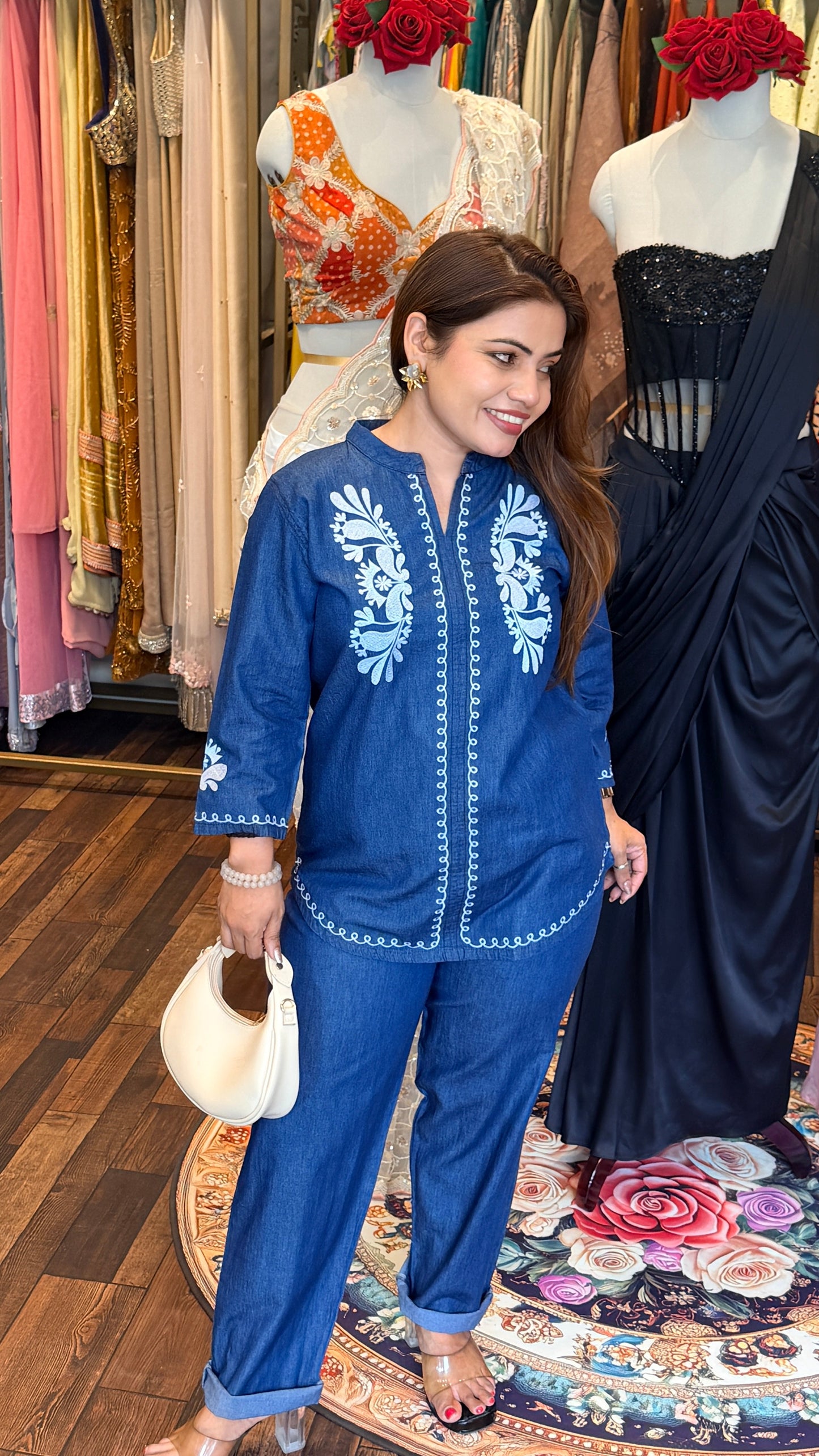 Indigo Embroidered Denim Co-Ord Set | Artisanal Fusion Wear