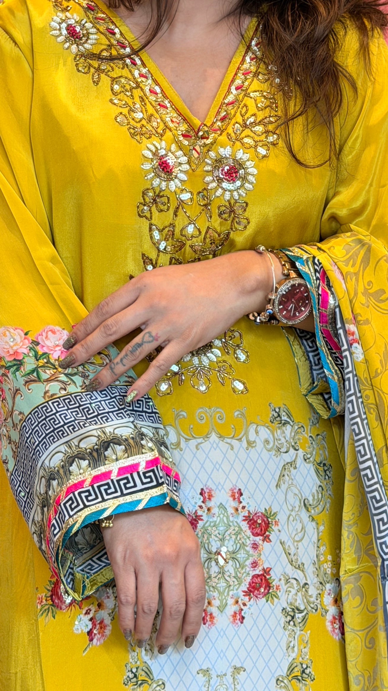 Pure Crepe Printed 3-Piece Suit Set with Handwork | Bling By Anjali