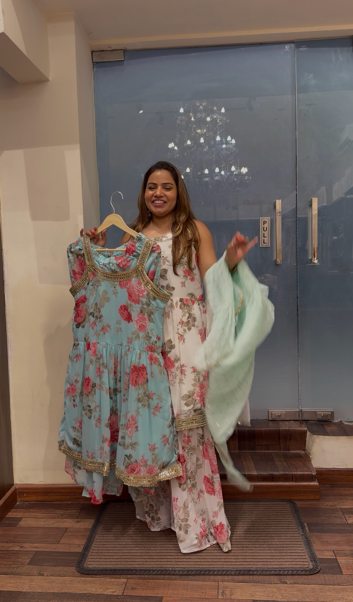 Floral Printed Sharara Suit Set with Gota Lace Detailing – Elegant Festive Wear