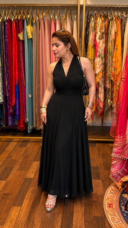 Ivory Suparnet Halter Neck Maxi Dress | Soft Luxury Evening Dress | Designer Summer Outfit Delhi