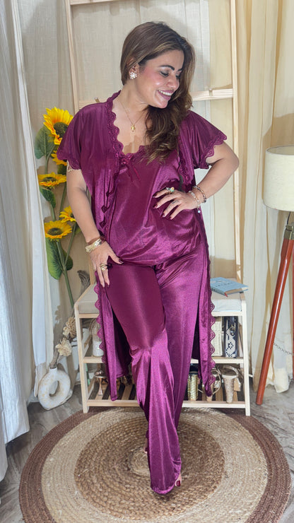 3-piece satin nighty set
