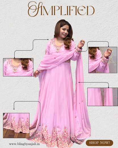 Blush Pink Embroidered Anarkali Suit Set with Dupatta