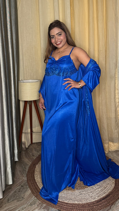 Stunning Royal Blue Satin Nighty Set