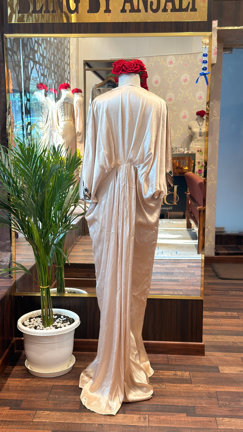 Satin Kaftan with Black Embroidery