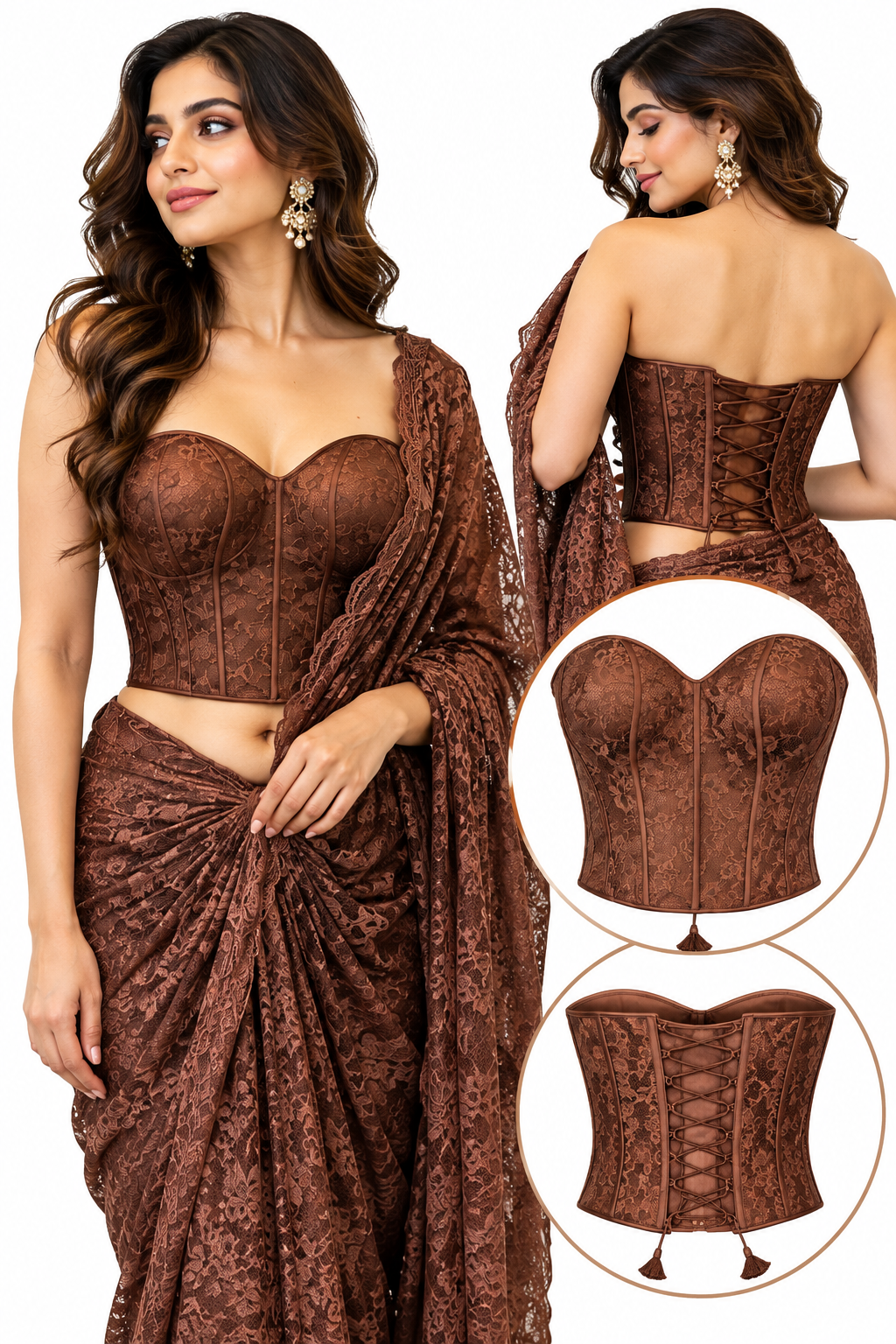 Chantilly lace Saree with Corset Blouse