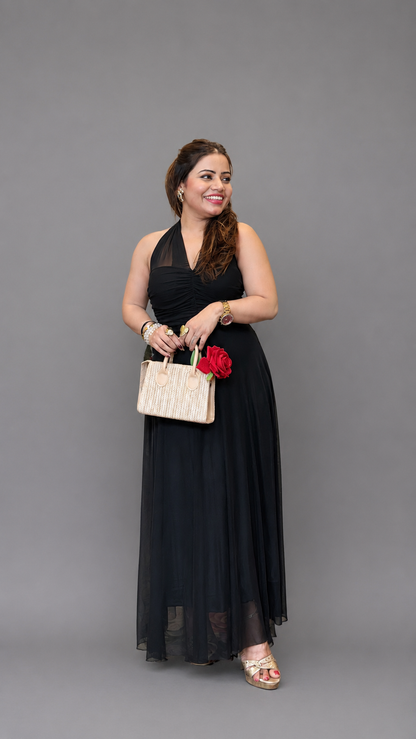 Black Halter Neck Tulle Gown