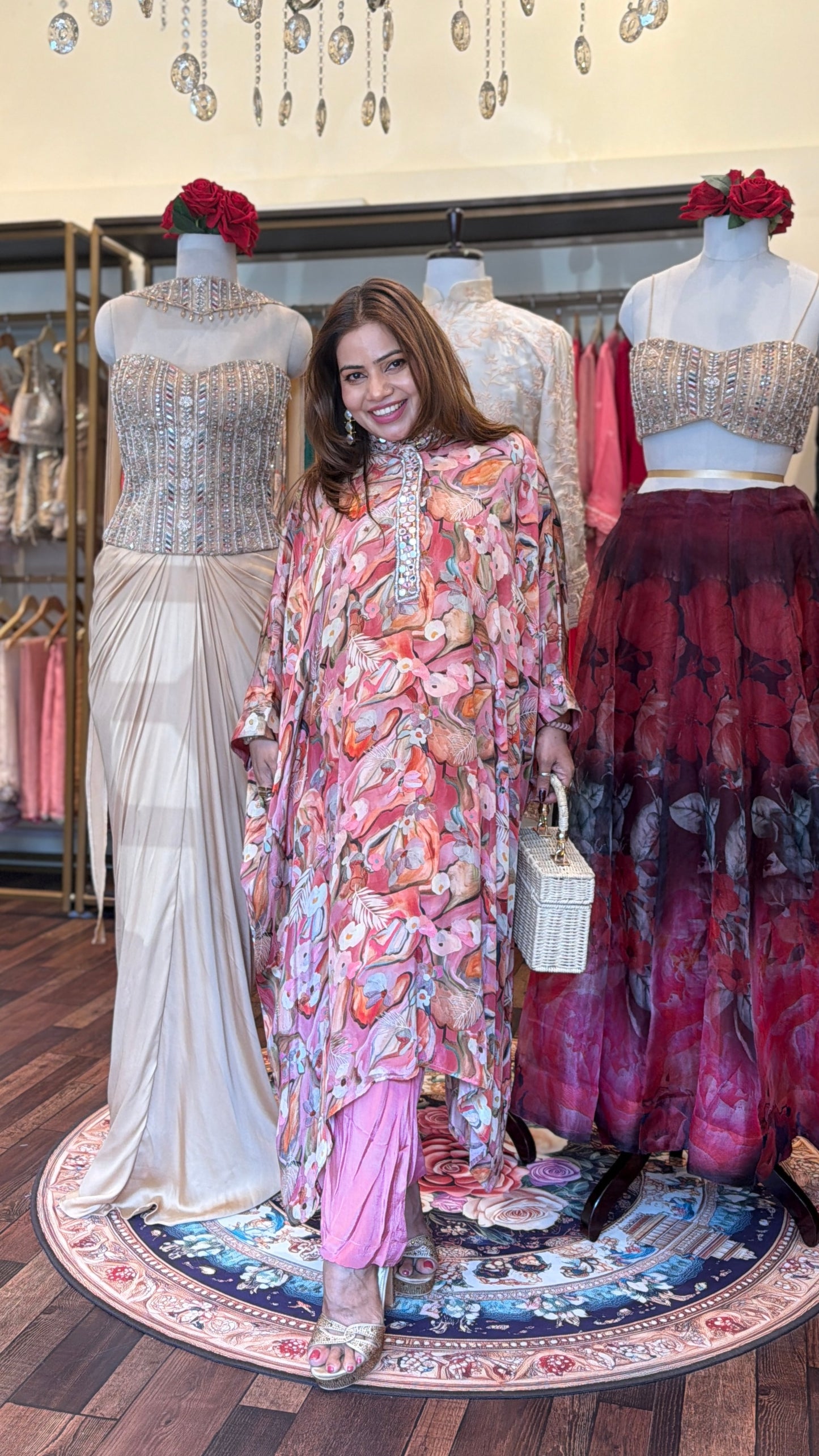 Floral Printed Kaftan Kurta & Pants Set