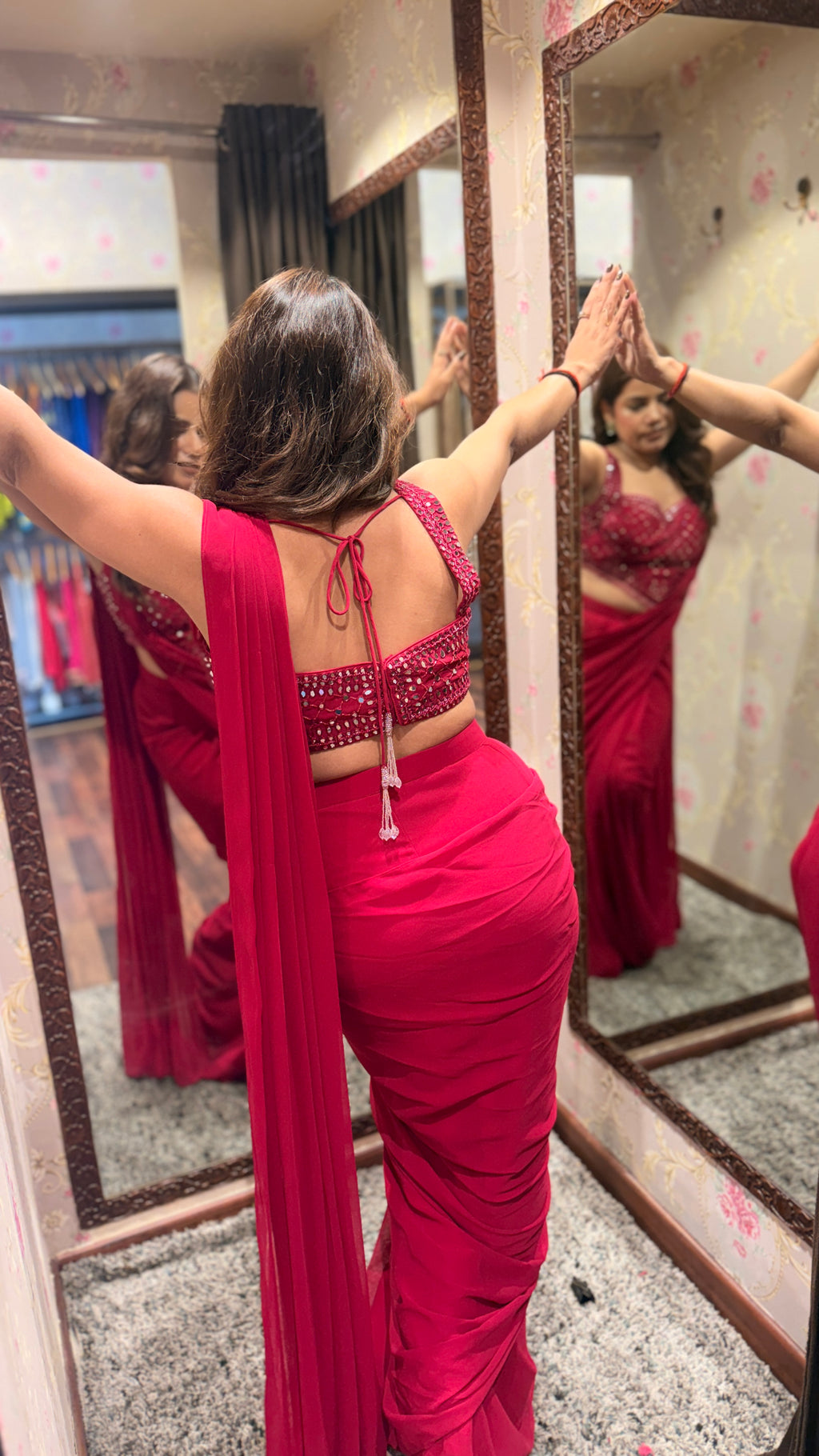 Luxury Fuchsia Pink Pre-Draped Saree