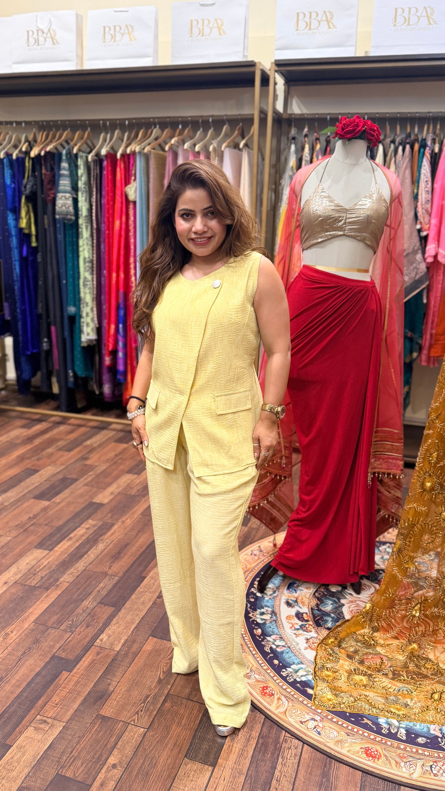 Pastel Yellow Scotch Co-ord Set for Women | Designer Indo-Western Outfit Delhi