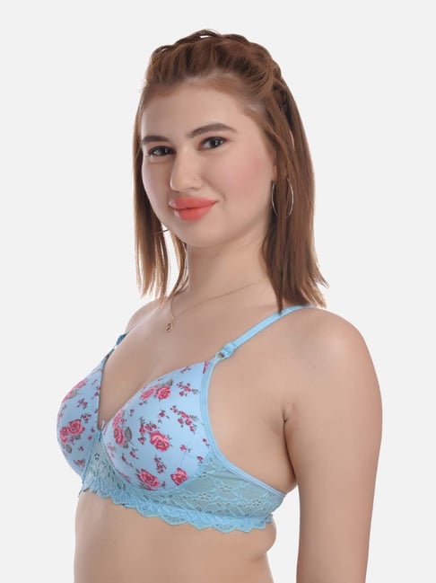 Blue & Pink Light yellow Floral Print Everyday Bras - Pack Of 3