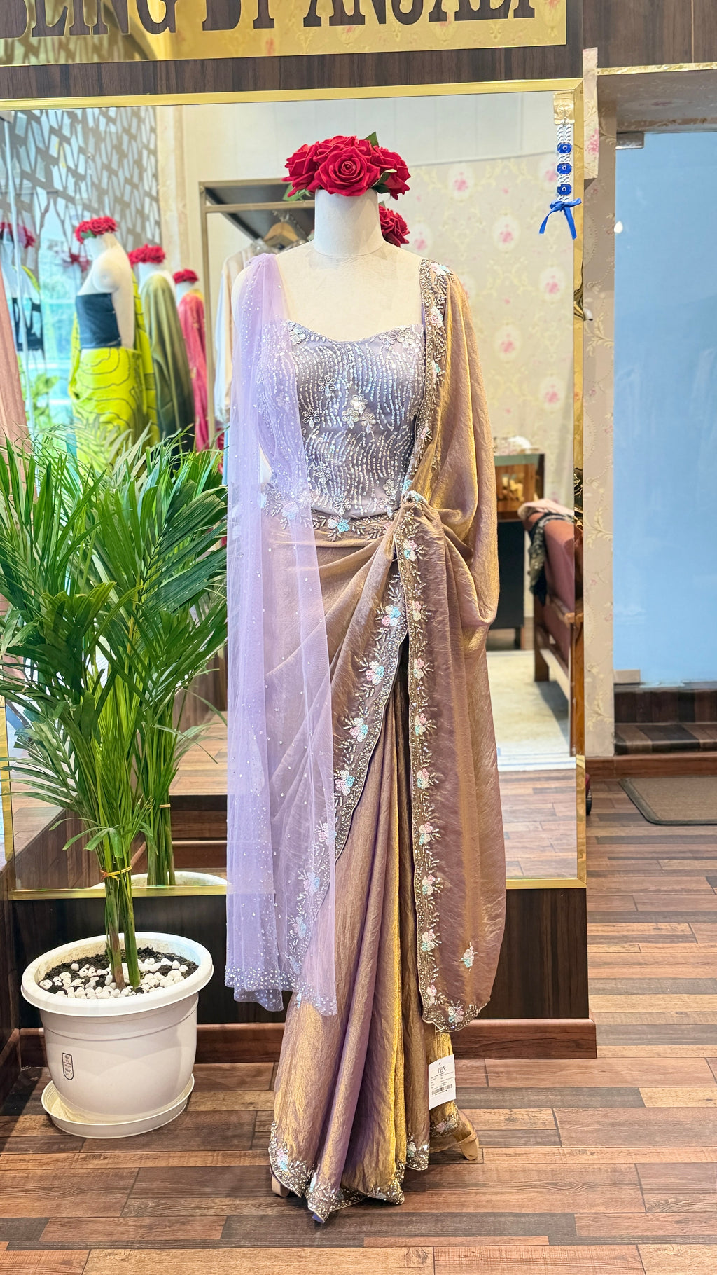 Mauve-Gold Shimmer Saree Set