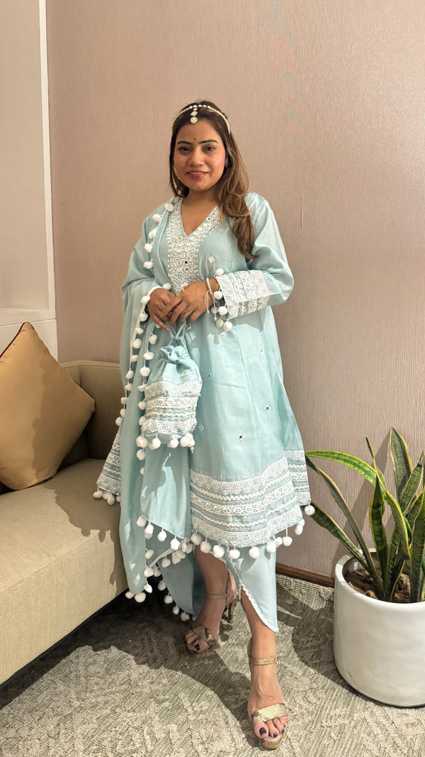 4pc pom-pom Anarkali Dhoti pant suit set