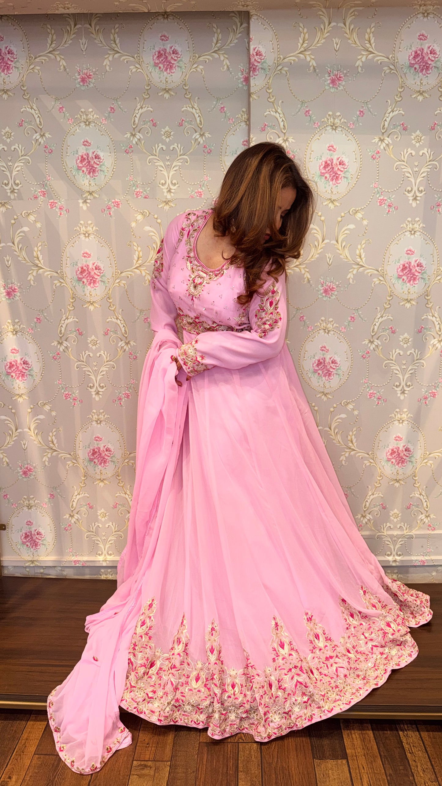 Blush Pink Embroidered Anarkali Suit Set with Dupatta