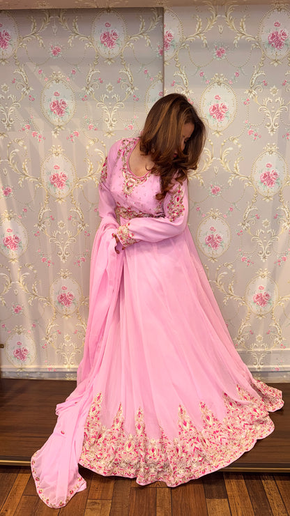 Blush Pink Embroidered Anarkali Suit Set with Dupatta