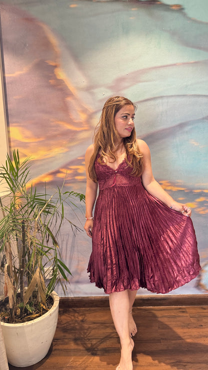 Pleated satin 3pc nighty dress